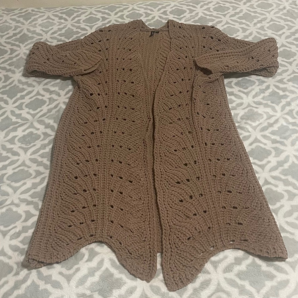 Moon & Madison Crochet Knit Cardigan Sweater Open Front Brown‎ Bohemian Small